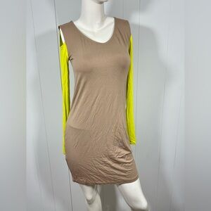 NWT Josh Brody Long Sleeve Colorblock Top Tunic Dress Open Shoulder Sz M Taupe